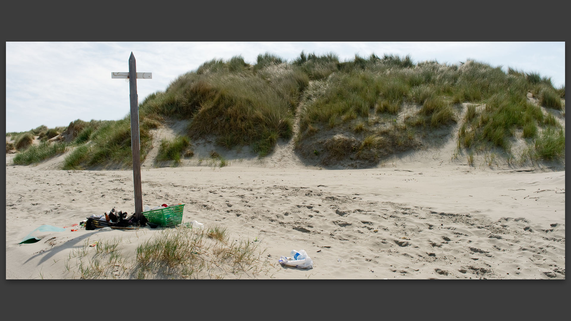 Détritus dans les dunes de la côte Picarde.