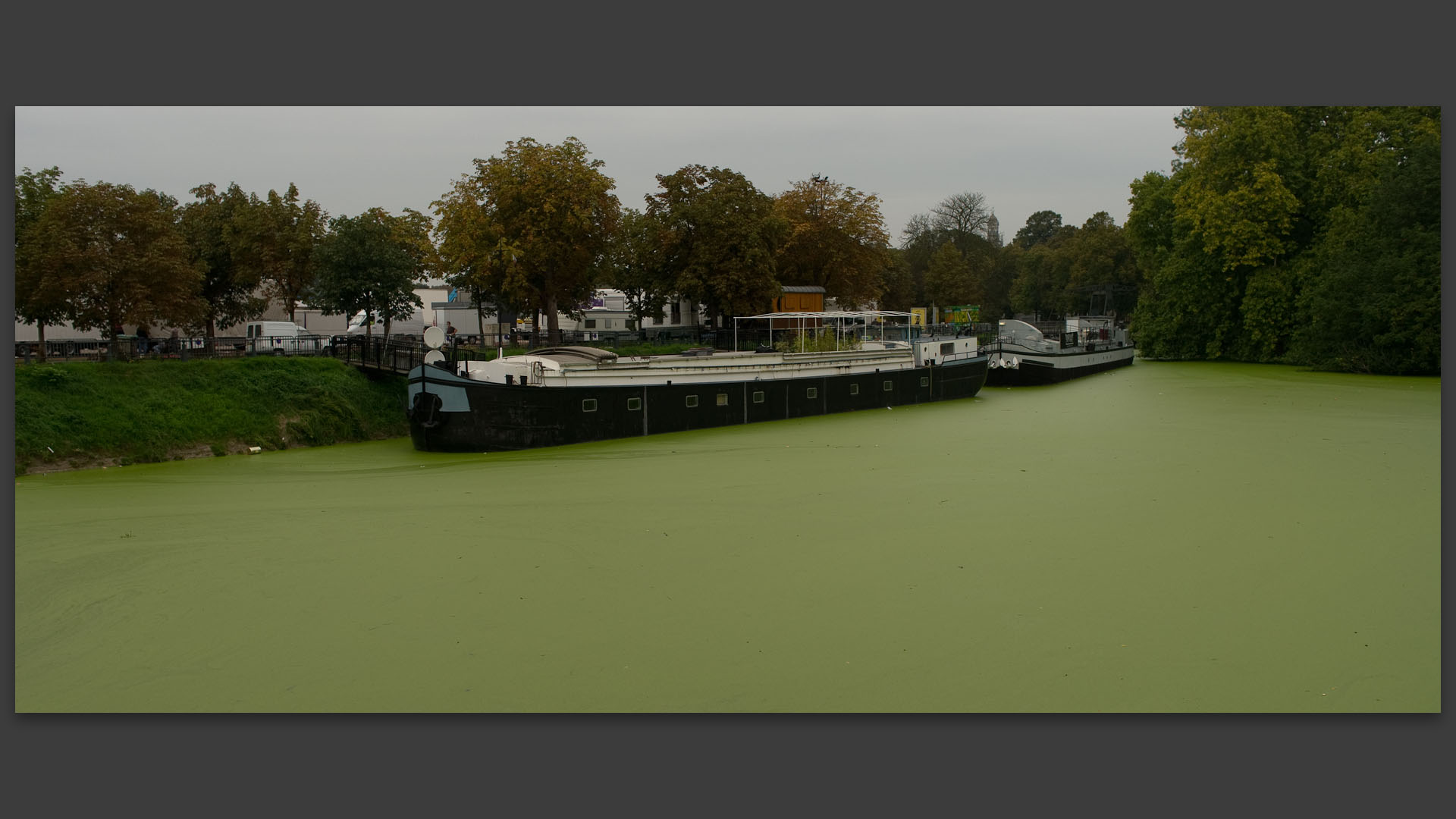 Péniche sur la Deûle, avenue Cuvier, à Lille.