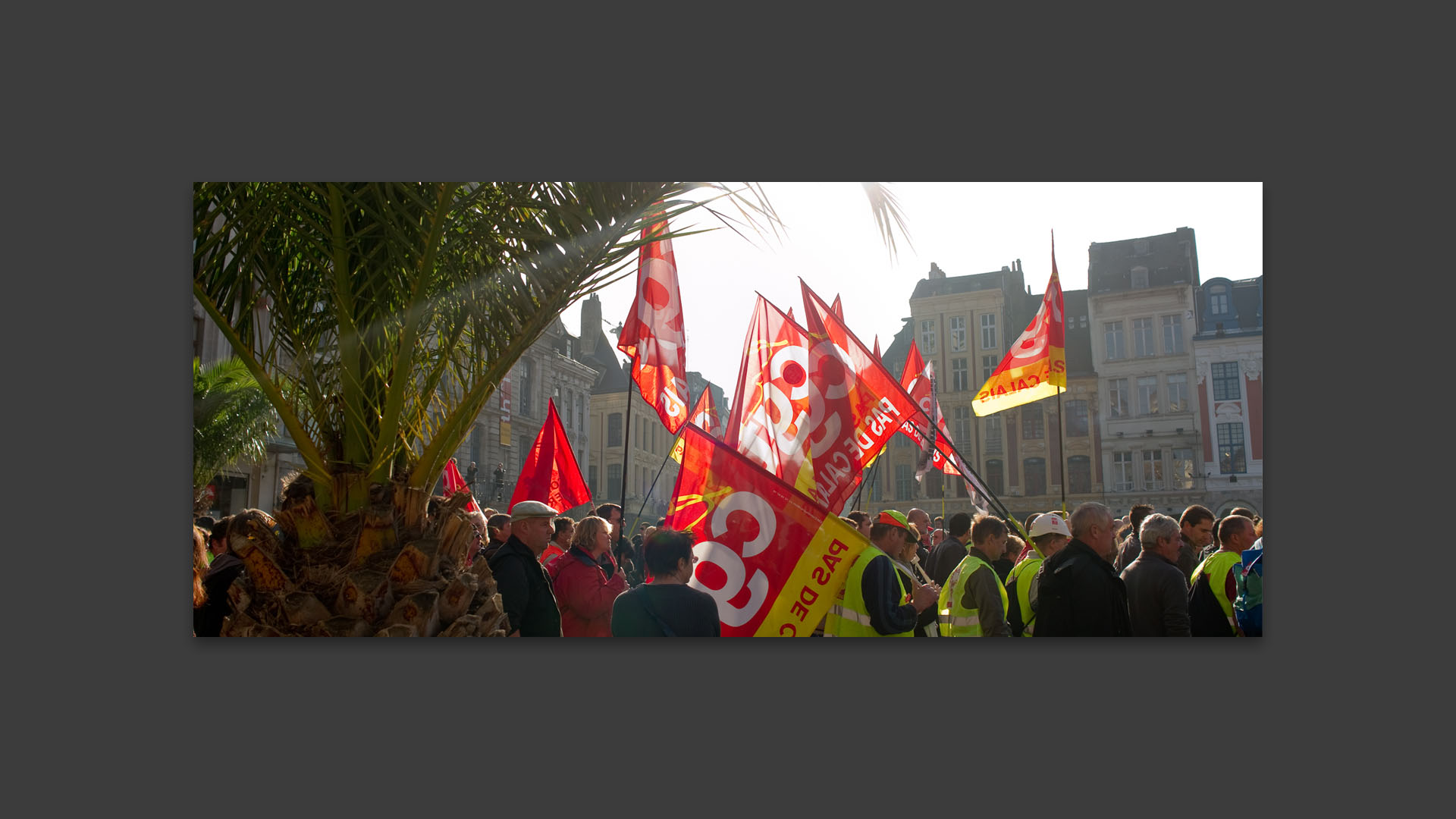 Drapeaux CGT dans la manifestation contre la réforme des retraites.